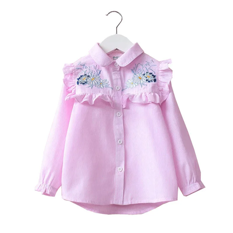 

Clothes Long sleeve kids shirt embroidery Flower Leisure Long Blouse Children Clothing Summer Girl Ruffled autumn tops for girls
