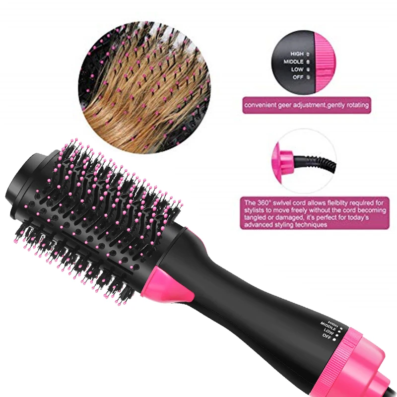 Electric Hot Air Curling Iron Comb 2 In 1 One Step Hair Dryer Brush And Volumizer Blow Straightener And Curler Salon Tools