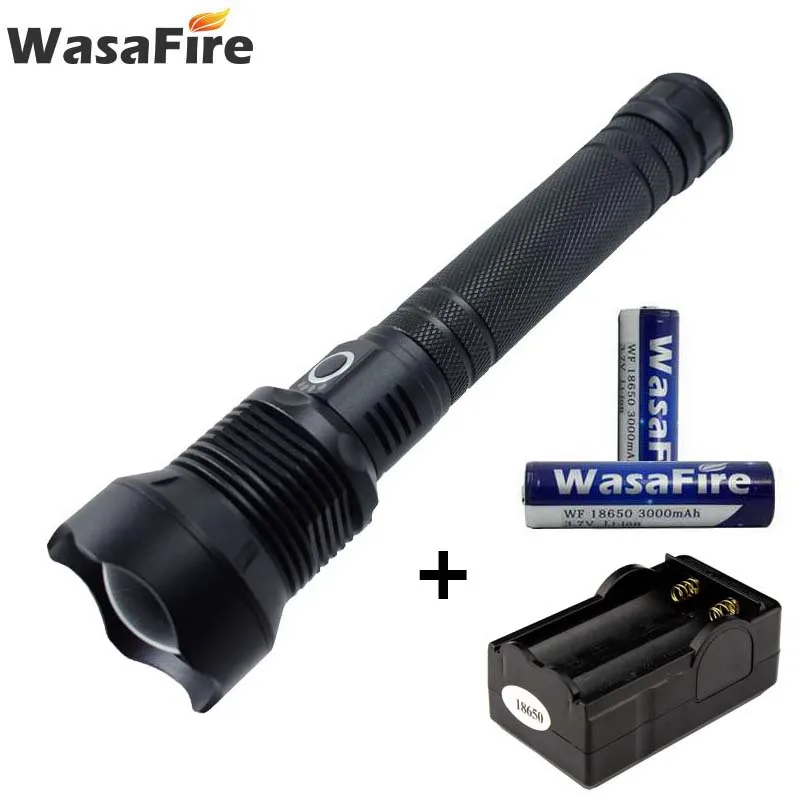 

Wasafire Self Defense Torch XHP50 Led 4000 Lumen Flashlight Tactical Lantern With 18650 Battery + Charger for Hunting Camping