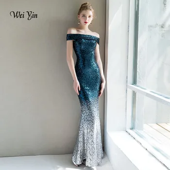 

weiyin Robe De Soiree Women Elegant Blue Red Sequin Prom Dresses Vestido Long Elegant Evening Party Women Gowns WY1005