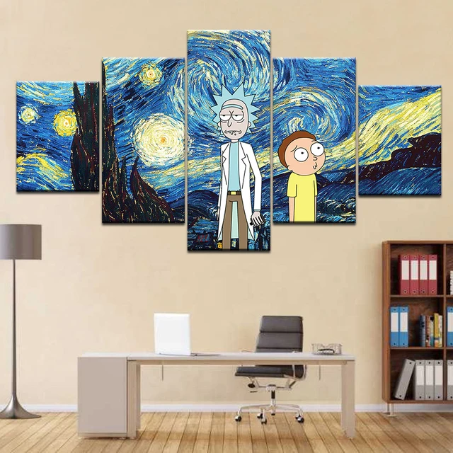 5panel Hd Printed Starry Night Van Gogh Wallpaper Anime Print On