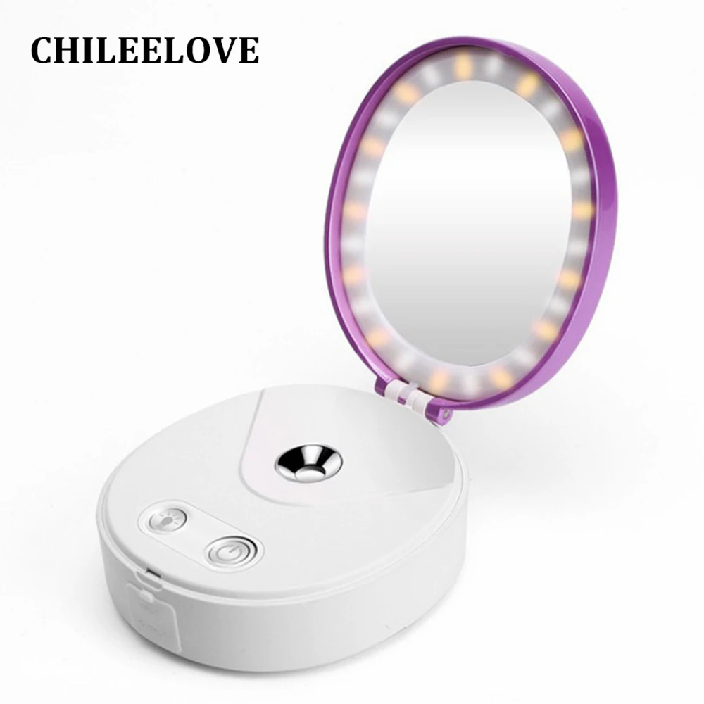 

CHILEELOVE 2018 New 4 IN 1 Portable Multifunction Makeup Mirror Led Beauty Light Hydrating Spray With Power Bank Function