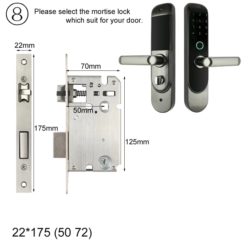RAYKUBE электронный дверной замок с Биометрическим отпечатком пальца/Bluetooth/цифровой/13,56 МГц IC карта разблокировка без ключа врезной замок - Цвет: Size 8