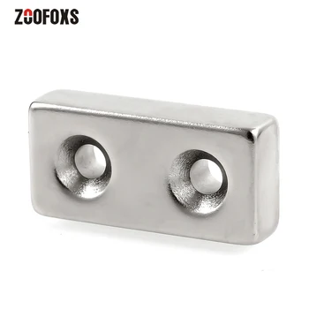 

ZOOFOXS 1pc 40x20x10mm Double 5mm Hole Block Countersunk Strong Neodymium Magnet Rare Earth Powerful Magnets 40*20*10mm