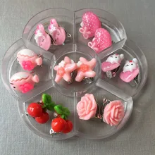 Brincos infantis com clipe, brincos com estampa de flores, joias para meninas, presente de desenhos animados, clipes brincos para crianças, indolor 7 pares/set