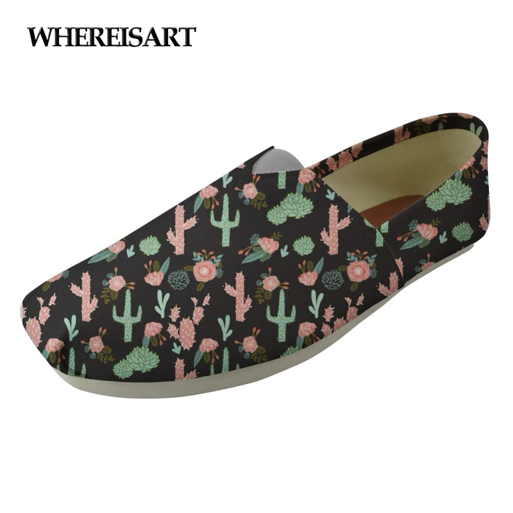

WHEREISART Cactus Flower Print Women Casual Flats Fashion Canvas Ladies Loafers Shoes Woman Lazy Spring Summer Zapatos Mujer