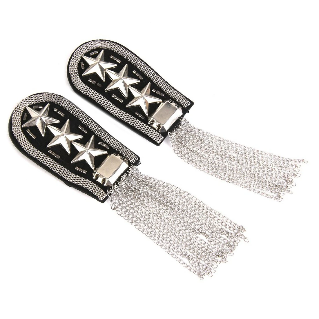 

1 Pair Military Star Tassel Link Chain Epaulet Shoulder Badge, Silber