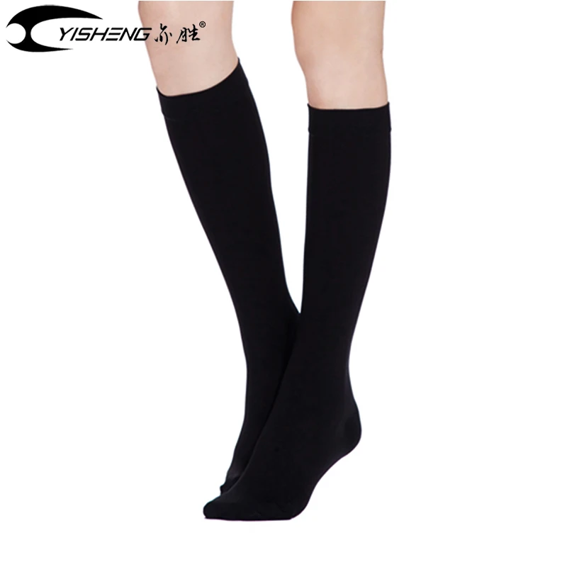 YISENG медицинские с закрытым носком Компрессионные носки по колено 23-32мм рт. Ст. Для женщин Градуированные компрессионные - Цвет: Black Closed Toe