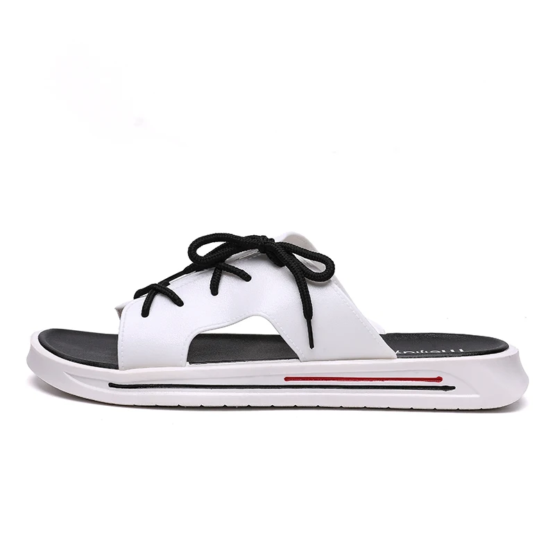 Мужские уличные сандалии пляжные спортивные сандалии тапочки Pria ветер носить речной плиты толстые удобные открытый носок Мужская обувь - Цвет: Белый