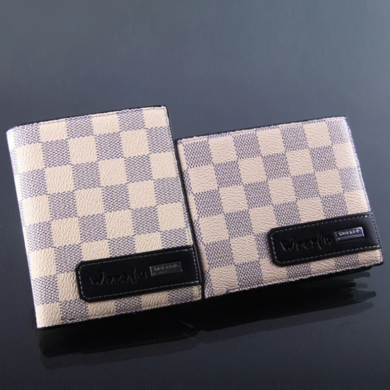 

2016 new fashion mens brand leather wallet casual short design Check card holder money purse clips wallets for men free shipping