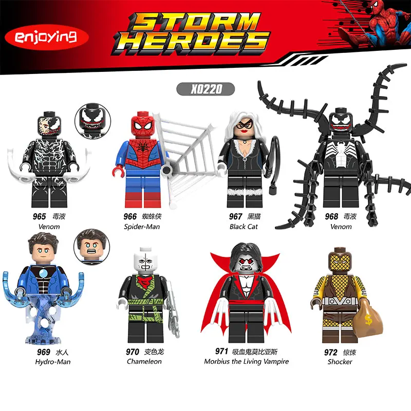 

Super Heroes Venom Marvel Figures Spiderman Vampire Green Lantern Shocker Compatible Duplo Building Blocks for Children Toys