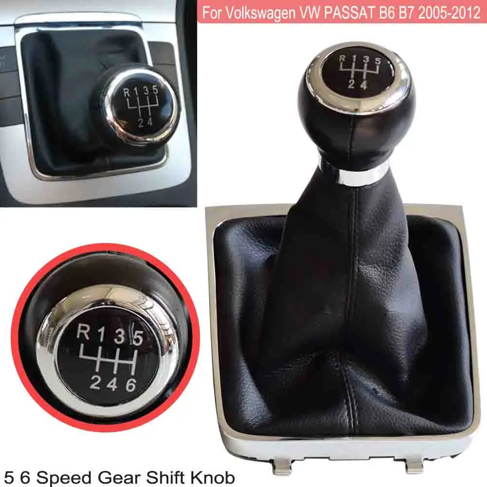 

For Volkswagen VW Passat B6 B7 2005-2012 Manual Car 5 6 Speed Gear Stick Lever Knob HandBall With Dust-Proof Cover Black Leather
