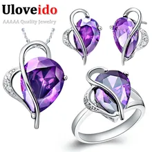 2017 Vestido De Boda Romántica de Plata Nupcial Collar y Pendientes Joyería de Sistemas de Artículos de Regalo para Los Anillos de Boda Rojo Púrpura Circón T072