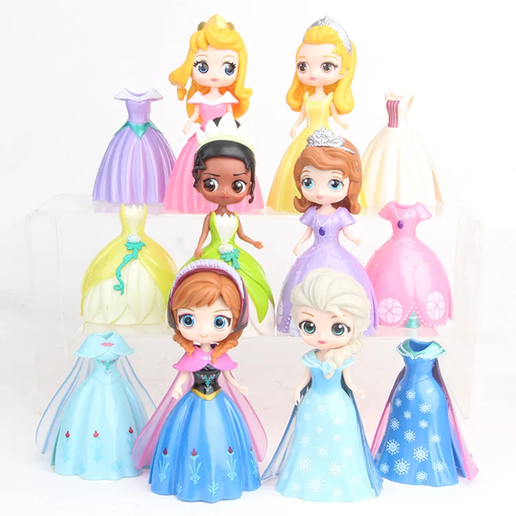 

12pcs/set Isana Q Version 6 Princess Changing Dresses and Sophia Aurora Toy Princess Playing Doll Gifts