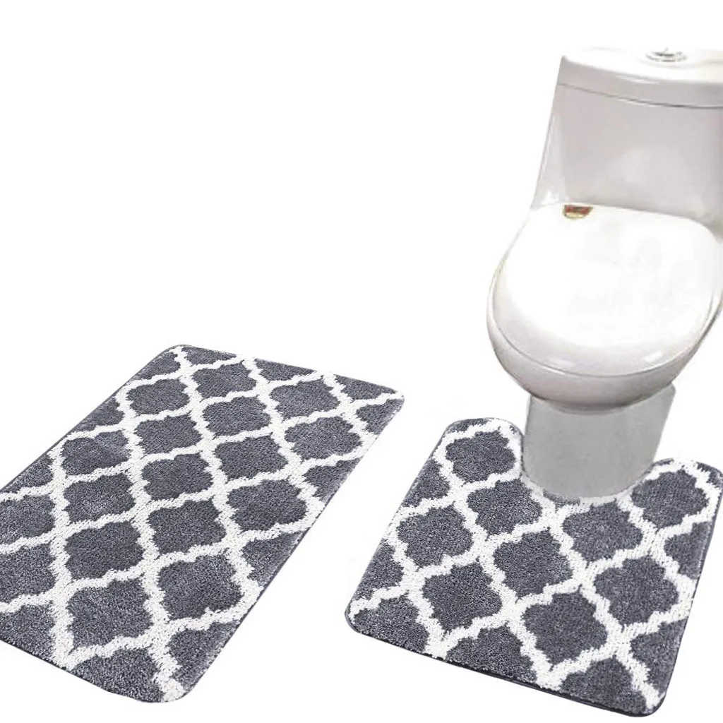 

2pcs Bath Mats Carpet Set Non-Slip Fish Scale Bath Mat Bathroom Kitchen Carpet Doormats Decor Toilet Seat Cover Rug Carpet#40gy