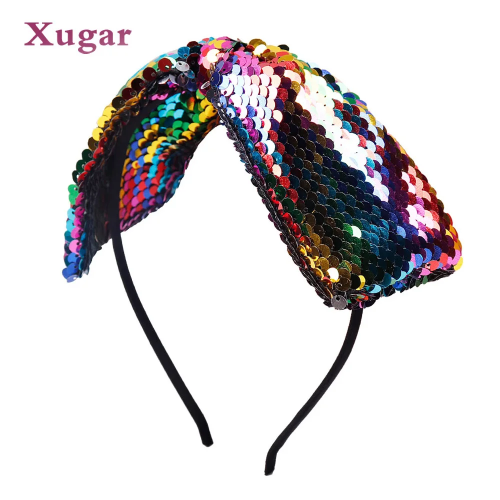 

Spring Summer Reversible Sequins Headband For Women Kids Girl Mermaid Bow Hairband Bling Hair Band Headwrap Hair Accessories