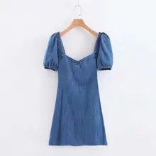 XQ8-55-9367 Европейское и американское модное Ковбойское платье с пушистыми рукавами