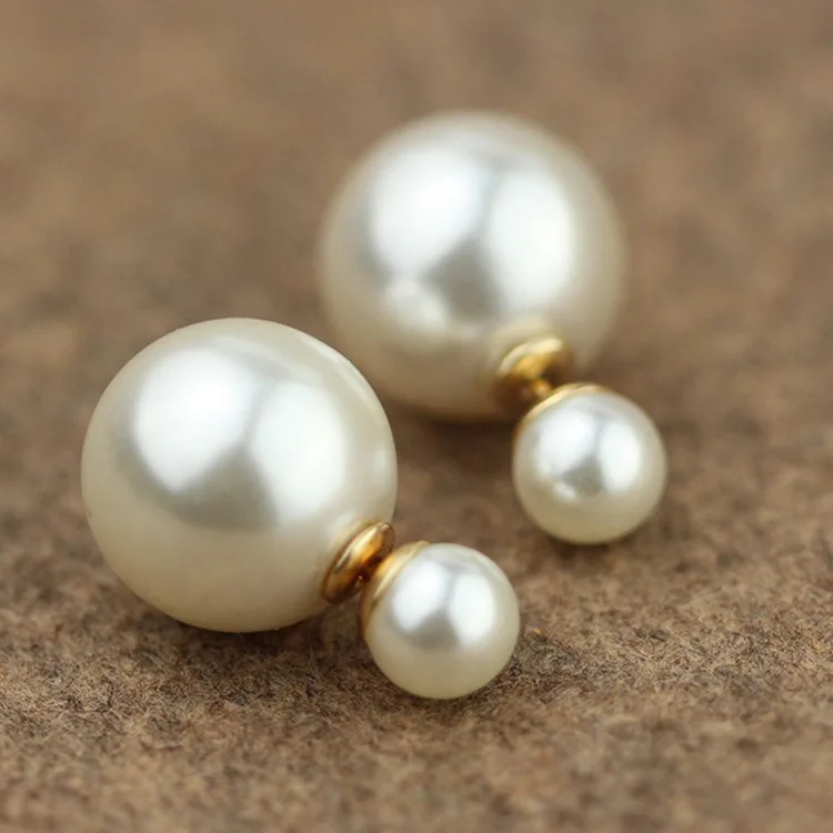 FAMSHIN 1pair Fashion Trendy Double Sides Pearl Earring Two Ball Stud