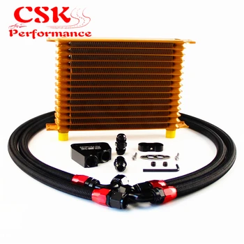 

15 Row 262mm AN10 Trust Oil Cooler Kit+Female Sandwich Plate Adapter Fits For LS1 LS2 LS3 LSX VE HSV VZ DRAG Black/Blue/Gold