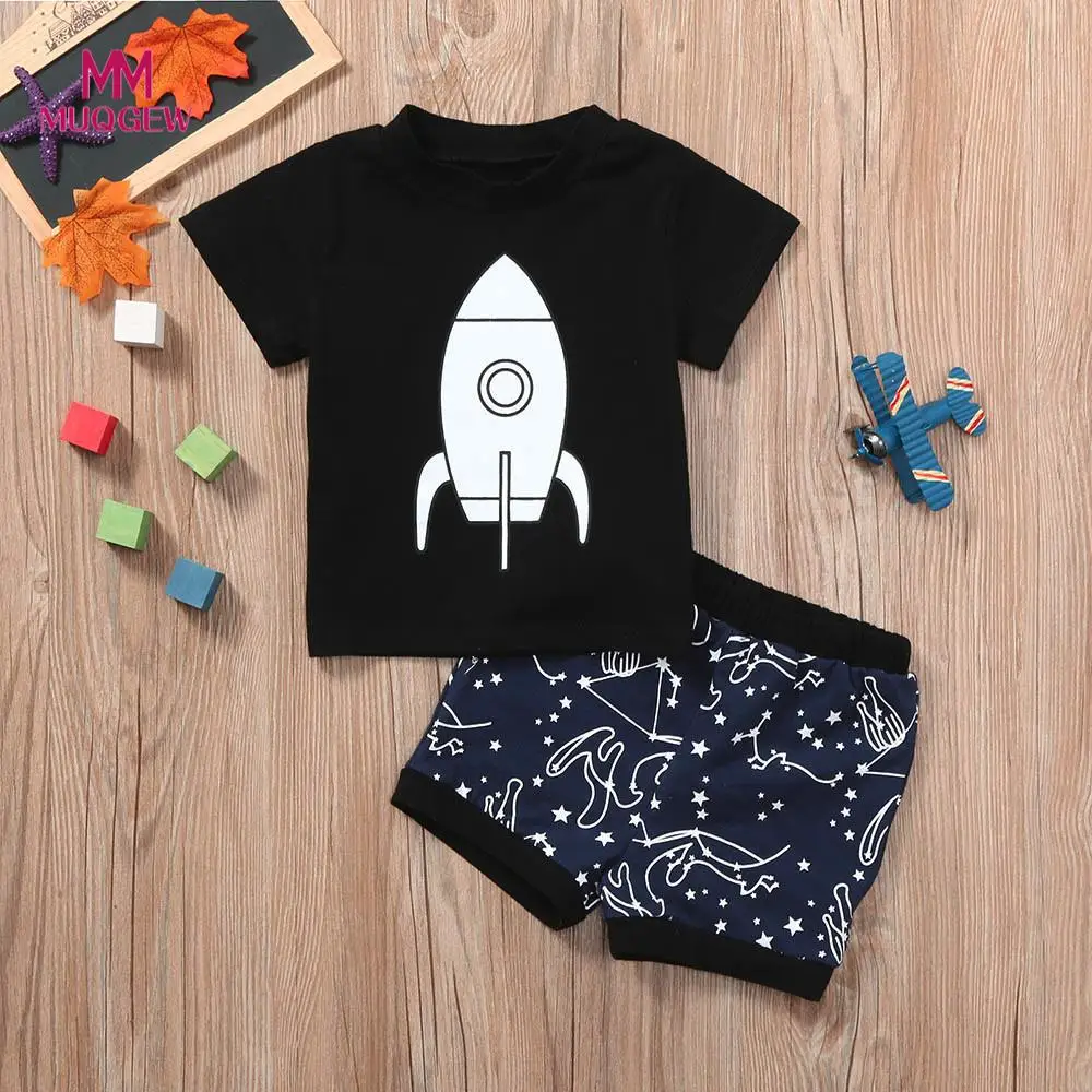 

Toddler Baby baby clothes for boys Spacecraft Tops O-Neck T-Shirt +Star Print Shorts Pants Sets Clothes terno de esportes para