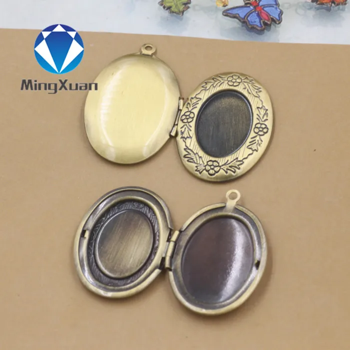 

MINGXUAN 2pc Fit 18*13mm Oval Cabochon Brass Locket Antique Bronze Brushed Blank Pendant Photo Frame For Jewelry Making