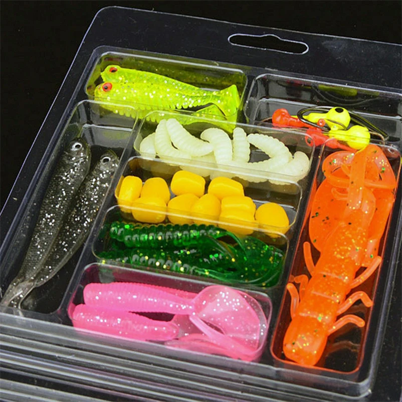 39 Pcs Soft Worm Lure Carp Fishing Baits Set Head Jig Hook Simulation Suite Fishing Baits Set Tackle Pesca #4AP18