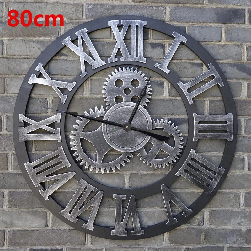 Ehrfürchtig Große Wanduhr 80 Cm 80 cm Große Wanduhr Saat 3d Getriebe Uhr Holz Duvar Saati