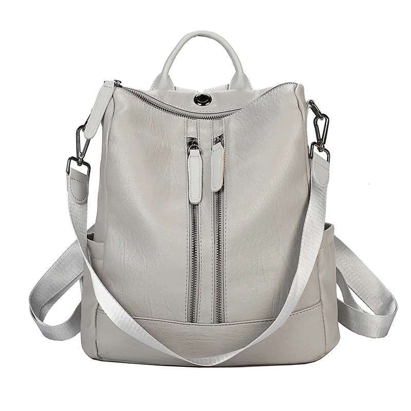 Double Zipper Grey Женский рюкзак mochila feminina, повседневный многофункциональный женский кожаный рюкзак, женская сумка через плечо, сумка для путешествий - Цвет: Double Zipper Grey