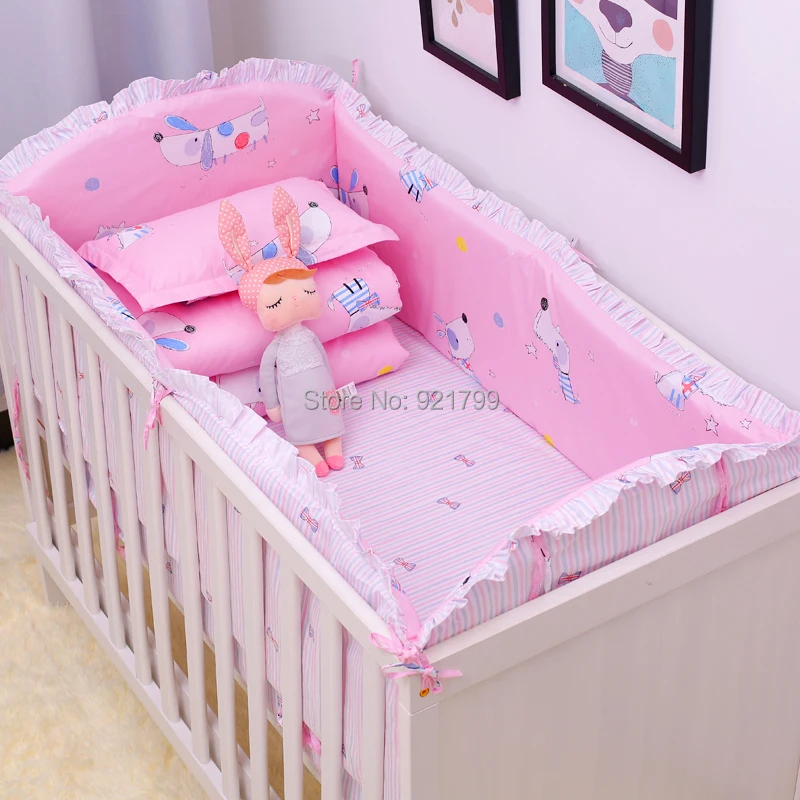 2018 New 6Pcs Baby Crib Bumpers Bedding Cartoon Baby Bedding Sets Bed Around Cot Sheets Cotton Thickening Beautiful Baby Bumper