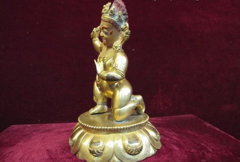 7 тибетская статуя медный Бронзовый 24 K Gold свинка Dharmapala Acalanatha Махакала Будда