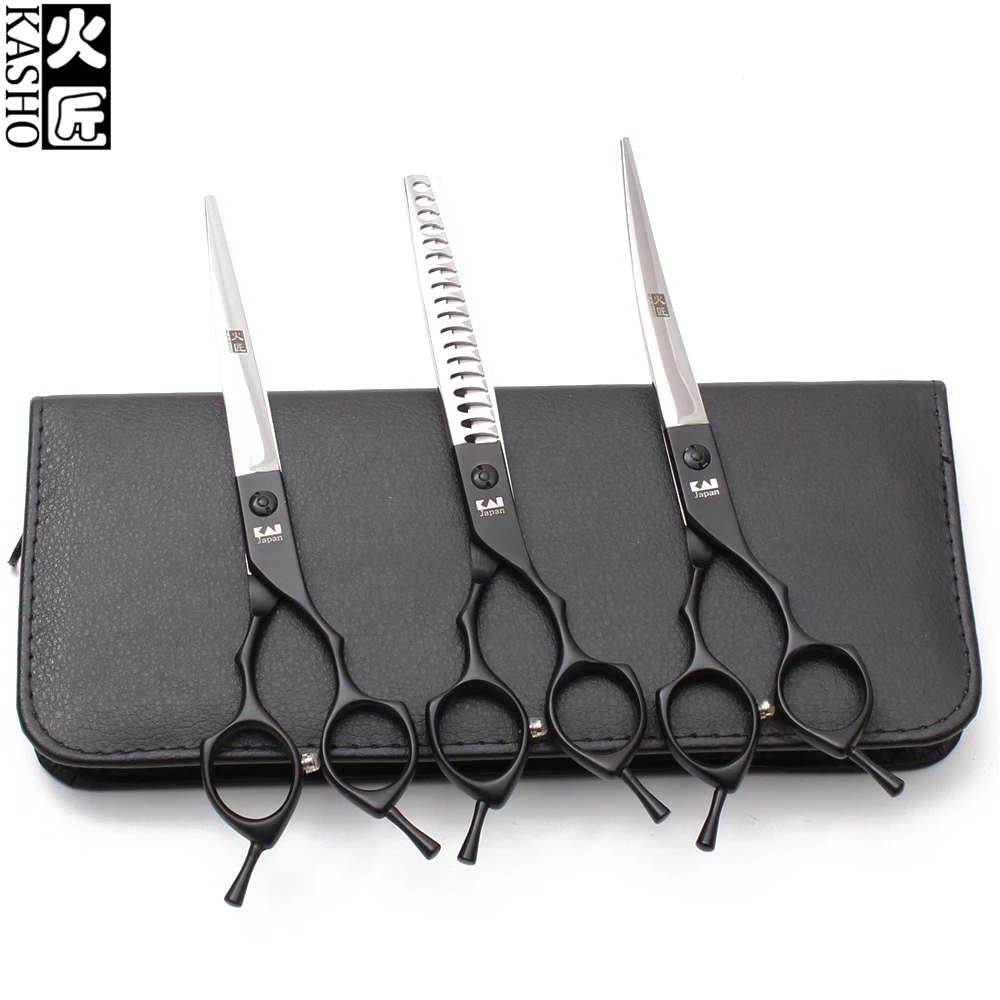 

H3009 7" Teflon Kasho Black Color Cutting Shears Thinning Scissors Curved Shears Pets Scissors Grooming Shears Clippers For Dogs