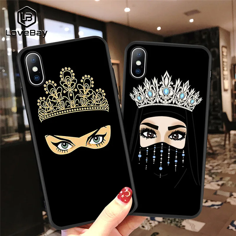 

Lovebay For iPhone 6 6s 7 8 Plus X XR XS Max 5 5S Phone Case Muslim Islamic Gril Eyes Arabic Hijab Girl Queen Crown For iPhone X