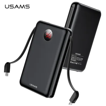 

USAMS LED 10000mAh Mini Power Bank 2.1A Fast Charging External Battery Powerbank with Double Wires for iPhone Xiaomi Samsung AF