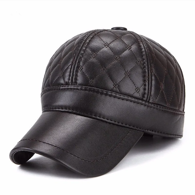 Теплая зимняя кожаная меховая бейсбольная кепка для защиты ушей Snapback шапка