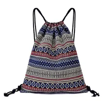 10PCS / LOT Women Drawstring Bags Travel Backpack Portable Bohemian Printing Reusable Pouch Wholesale