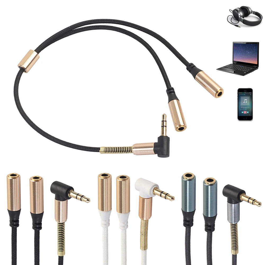 3.5mm Splitter Headphone Cable 1 Male to 2 Female Y Splitter Stereo Extension Aluminum Alloy Audio Cable