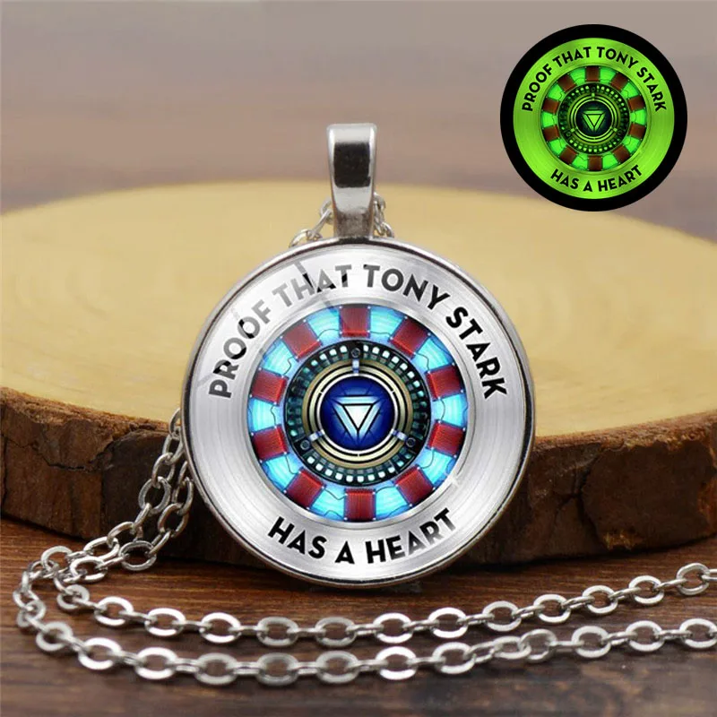 

Hot Iron Man Arc Reactor Photo Glass Dome Pendant Necklace Proof That Tony Stark Has A Heart Glow In The Dark Jewelry Souvenir