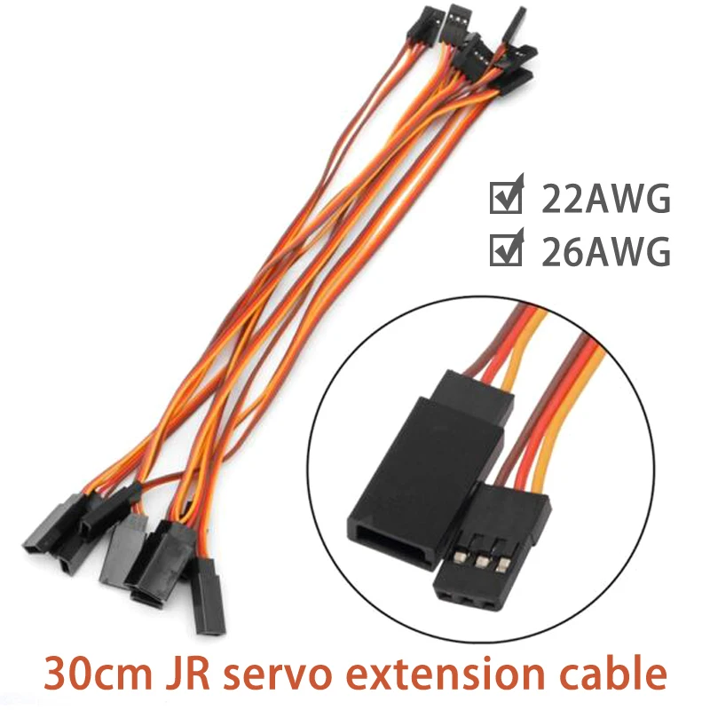 22AWG 26AWG 300mm 30cm JR male to female rc servo extension cable lead
