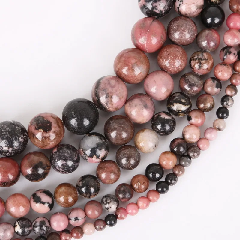 

DIY Bracelet Necklace Black Stripes Rhodochrosite Natural Stone Beads For Jewelry Making 4mm 6mm 8mm 10mm 12mm Strand15''