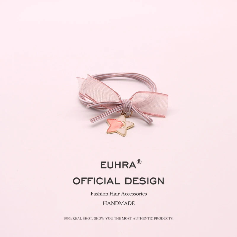 

EUHRA 4 Colors Striped Lace Elastic Cute Bow-Knot and Five Star For Women Girls Hair Band Kid Children Rubber Band Fashion Desig