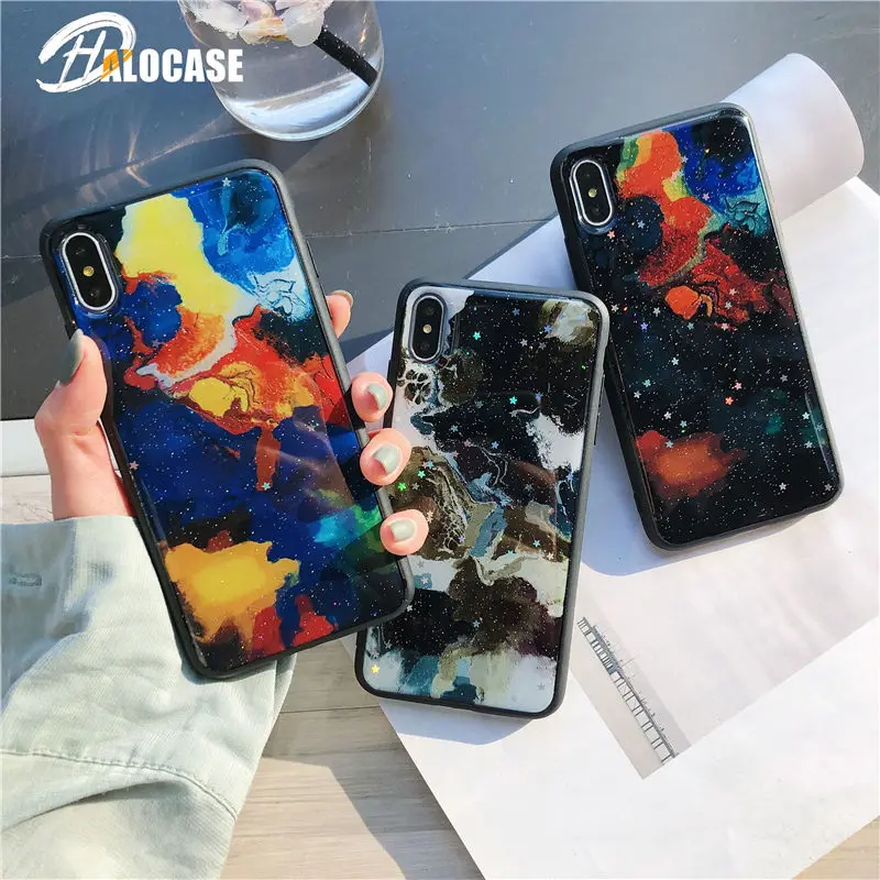 

HALOCASE Gold foil glue Abstract style case for iPhone 6 6s 7 8 Plus new Luxury Fashion TPU for iphone X XS XR XS MAX FUNNDA