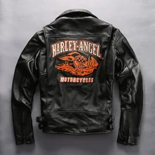 Мужская мотоциклетная кожаная куртка с рисунком поросенка, модная брендовая мужская мотоциклетная куртка, Мужская куртка из натуральной кожи с отворотом