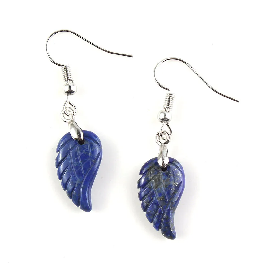KFT Wholesale Natural Carved Crystal Reiki Stone Earring Lapis Lazuli Amethysts Angel Wing Dangle Hook Drop Stone Women Earrings - Image 4