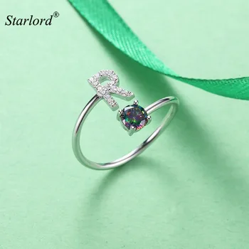 

Initial R Letter Ring 925 Sterling Silver Cubic Zirconia Crystal Ring Adjustable Silver Ring Open Ring For Women R6064B