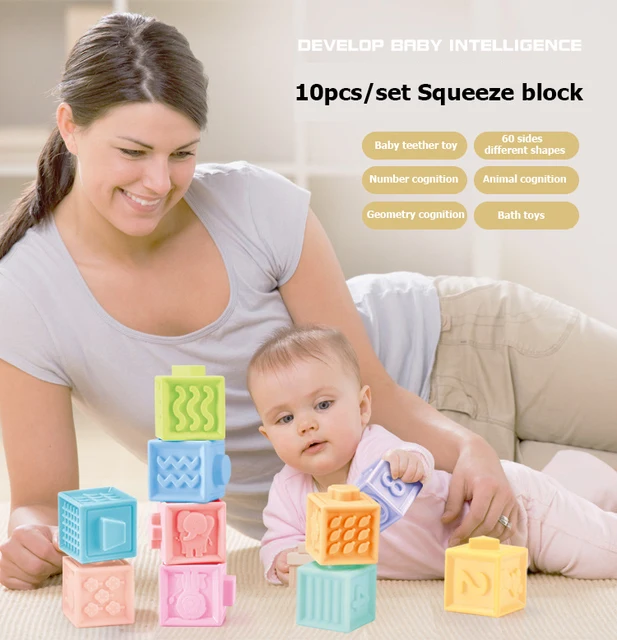 Baby blocks touch toys soft cubes for children montessori bebe kids Toy Building Blocks 3D Massage Rubber Vinyl bath Squeeze Toy 2