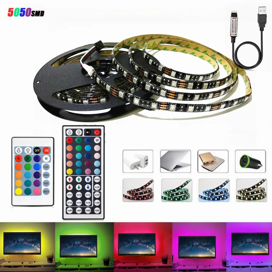 Светодиодный светильник черный 5 в пост. Тока 5050 SMD RGB USB кабель светодиодный