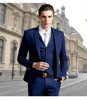 

High Quality royal Blue Men Suits 4 Pieces Groom Tuxedos Wedding Suits for Men Groomsman Suits (Jacket+Pants+vest+tie)