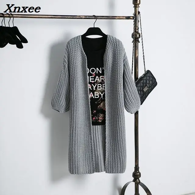 2018 Women Solid Cardigans Lady O-neck Three Quarter Sleeve Sweater Casual Style Computer Knitted Xnxee
