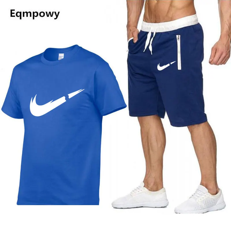 

New brand LOGO Men T Shirts+Shorts 2piece Short Sleeve Round Neck Letter Printed cotton Male Tees Casual Boy t-shirt Tops