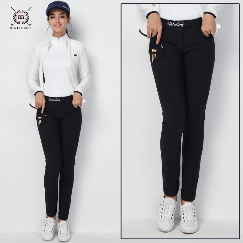 

2018 Women golf pants lady long trousers autumn sports pants for Korean style slim elastic pants black white S~XL winter